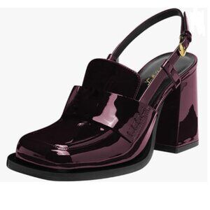 FOWT Dark Purple Platform Square Toe Loafers Chunky High Heel Slingback Pumps